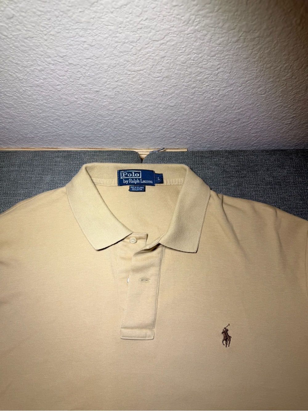 Polo Ralph Lauren Mens Tan Beige Short Sleeve Cotton Polo Shirt Large Brown Pony